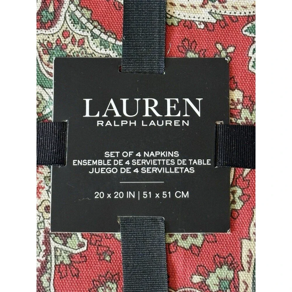 Ralph Lauren Christmas Jacobean Paisley Napkins Fabric Holiday Red Set Of 4